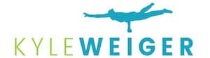 Logo of Coach Kyle Weiger with a graphic of him doing a One Hand Peacock yoga pose