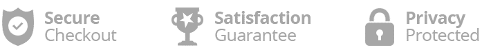 Graphic of a Shield a Trophy and Lock with text on each saying 'Secure Checkout' 'Satisfaction Guarantee' 'Privacy Protected'