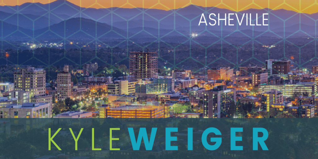 Handstand coach Kyle Weiger's Event Graphic Cover with Asheville's city lights and mountains, and honeycomb pattern filter
