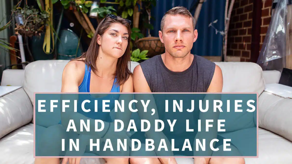 Thumbnail of David with text title Efficiency Injuries and Daddy Life In Handbalance for Handstand Training While Parenting