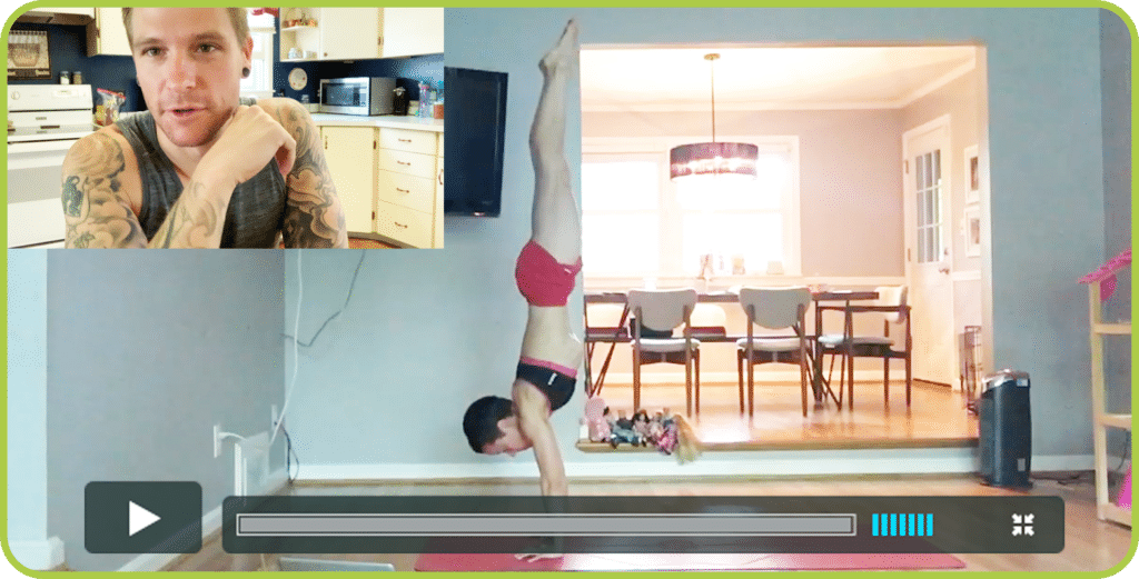 Coach Kyle Weiger teaches his student how to handstand through an online live meet