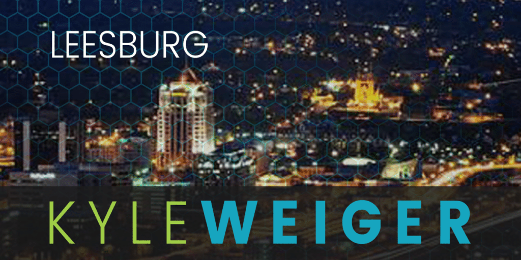 Coach Kyle Weiger's Event Graphic Cover with Leesburg's city lights and tall buildings and honeycomb pattern filter
