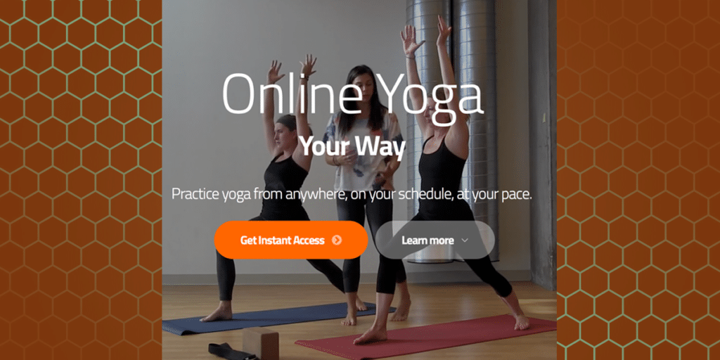 Banner of Online yoga Your Way wiht honeycomb patterned background