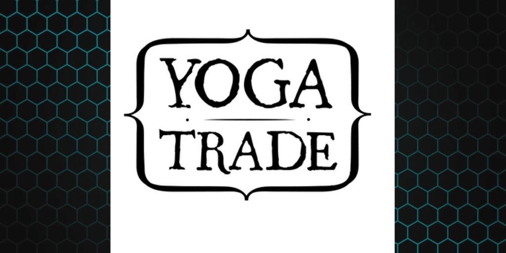 Yoga Trade logo with honeycomb patterned background