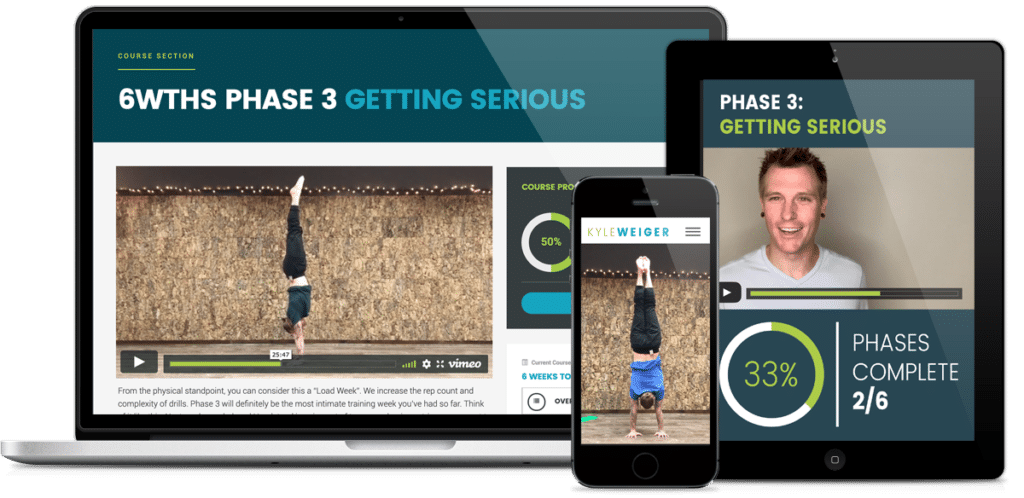 Different devices mobile laptop tablet mockup of Coach Kyle Weiger's Handstand App