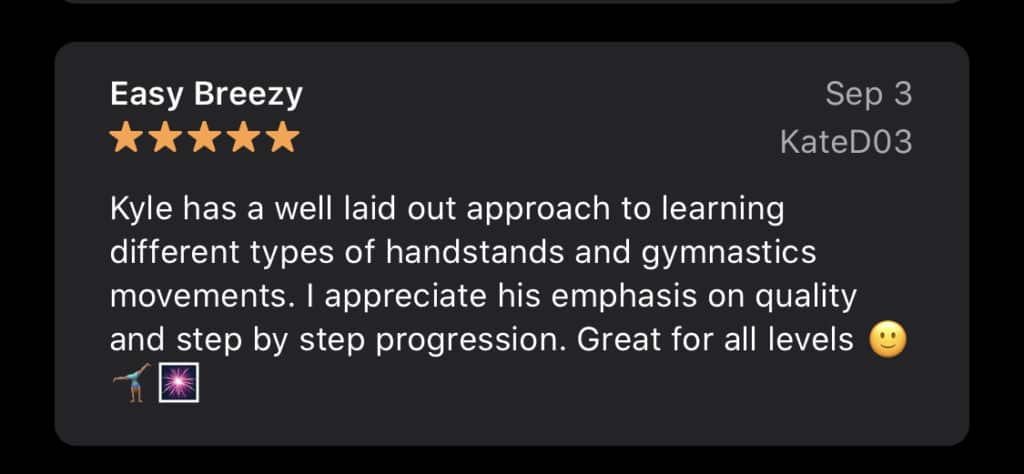 'Easy Breezy' positive rating on coach Kyle Weiger's Handstand App