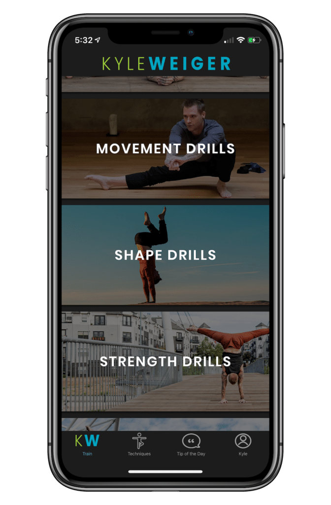 Training Section of coach Kyle Weiger's Handstanding App