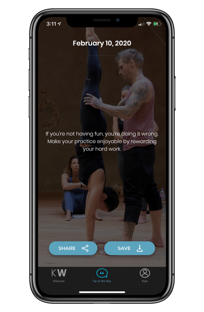 Motivational Quote on coach Kyle Weiger's Handstanding App
