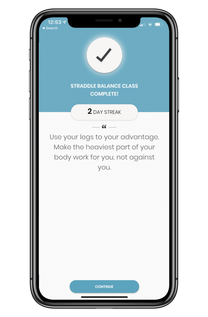 Streak tracker on coach Kyle Weiger's Handstand App